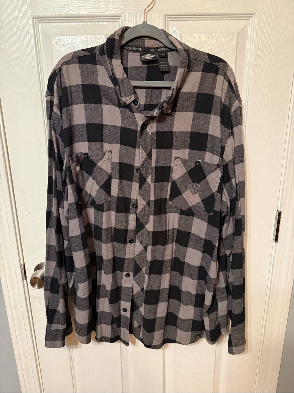 Harley-Davidson Black and Gray Plaid Button-Down Shirt